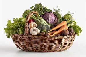 A basket vegetables isolated on white AI Generate photo