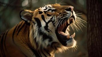 Portrait tiger on the forest AI Generate photo