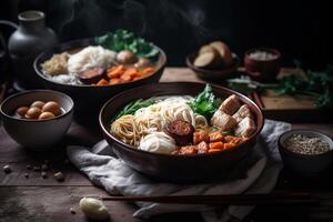 Noodle with meat ball ai generate photo