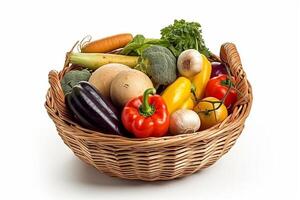 A basket vegetables isolated on white AI Generate photo