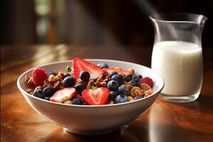 A bowl oatmeal with fruit AI Generate photo