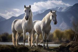 Portrait horse on the hill AI Generate photo