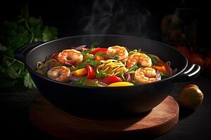 Noodle with seafood AI Generate photo