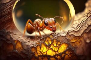 Portrait macro ant on forest AI Generate photo