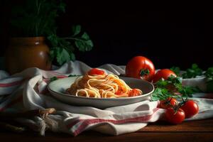 Spaghetti with tomato sauce AI Generate photo