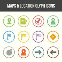 único mapas y ubicación glifo icono conjunto vector