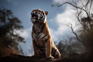 Portrait tiger on the forest AI Generate photo