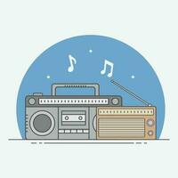 retro radio and boombox icons tape recorder cassette player retro vintage 90s 80s nostalgia music fm am vector