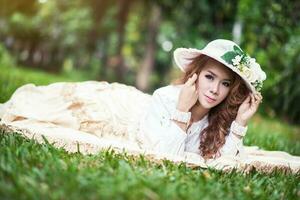 Beautiful lady in vintage outfit photo