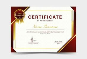 Award Certificate Template Layout with Badges, red and gold gradation, luxury, elegant, eps 10 vector