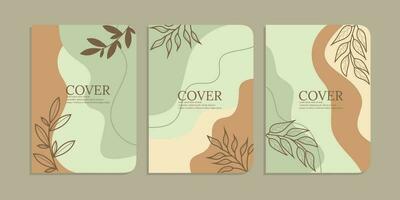 set of book cover template with hand drawn foliage decorations. abstract retro floral background. size A4 For notebooks, diary, planners, brochures, books, catalogs vector