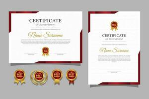 Horizontal and vertical certificate design template with red border and gold badges vector