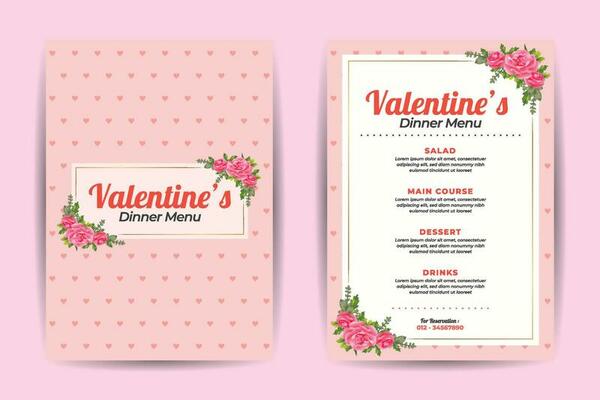 Valentines Dinner Menu Front Back Template Design