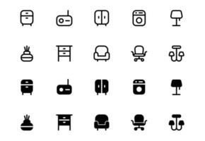 Furniture flat line icons set. wardrobe, radio, sofa, table, chair, office Chair,  lamps, ladder vector illustrations. Outline signs of house interior, editable stroke.