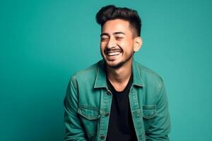 a man on solid color background with a Smile facial expression photo