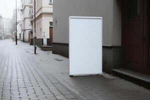 ai generativo un blanco blanco cartelera Bosquejo en un acera en un ciudad foto