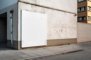 a Blank white sign board mockup isolated outside photo