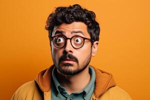 a man on solid color background photoshoot with Surprise facial expression photo