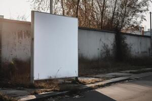 a Blank white sign board mockup isolated outside photo