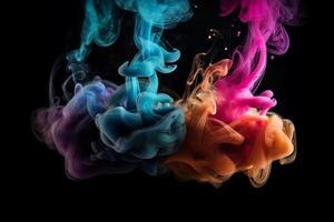 AI Generative Colorful smoke isolated on black background. Abstract background of colorful smoke. photo