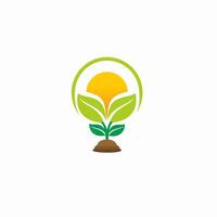 Leaf and sun logo designs form like lamps, agricultural or plantation product logos vector