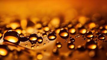 Golden drops of oil or serum surface background, generative ai photo