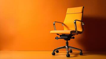 Orange office chair on yellow background, generative ai photo