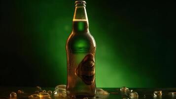 Bottles of cold and fresh beer with ice isolated, photo