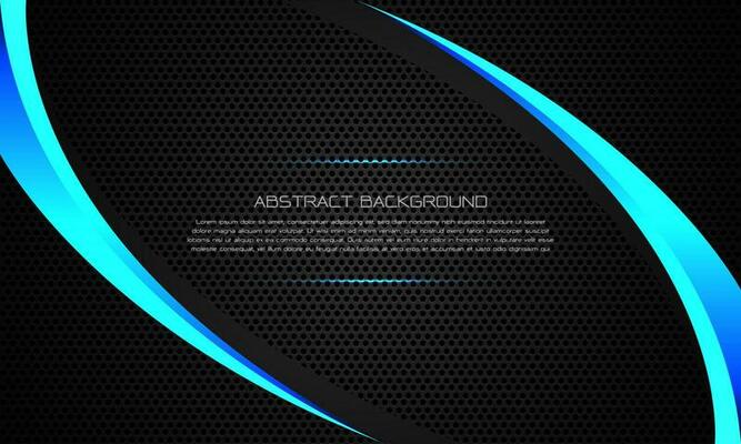 Abstract blue neon triangle metallic curve on grey circle mesh pattern design modern luxury futuristic background vector