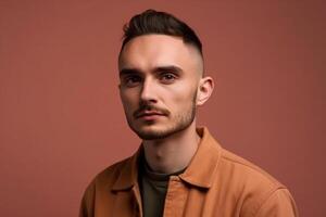 a man on solid color background photoshoot with Serious facial expression photo