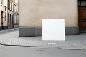 a Blank white sign board mockup isolated outside photo