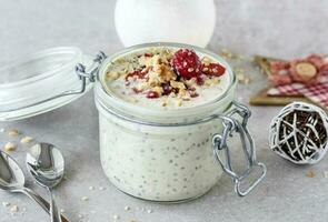 Overnight oats in jar photo