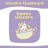 Printable flashcard collection with cute unicorn theme. Colorful flashcard. Vector illustration.