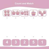 Mathematic counting worksheet. Math activity, count and match numbers with pictures. Educational printable math worksheet for children. Vector File.