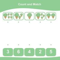 Mathematic counting worksheet. Math activity, count and match numbers with pictures. Educational printable math worksheet for children. Vector File.