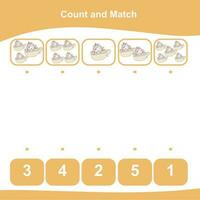 Mathematic counting worksheet. Math activity, count and match numbers with pictures. Educational printable math worksheet for children. Vector File.