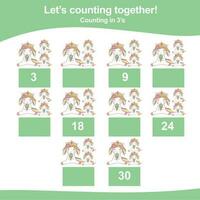 Mathematic counting worksheet. Math activity, count and write the missing numbers, math multiples. Educational printable math worksheet for children. Vector File.