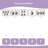 Mathematic counting worksheet. Math activity, count and match numbers with pictures. Educational printable math worksheet for children. Vector File.