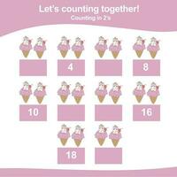 Mathematic counting worksheet. Math activity, count and write the missing numbers, math multiples. Educational printable math worksheet for children. Vector File.