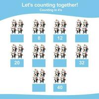 Mathematic counting worksheet. Math activity, count and write the missing numbers, math multiples. Educational printable math worksheet for children. Vector File.