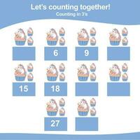 Mathematic counting worksheet. Math activity, count and write the missing numbers, math multiples. Educational printable math worksheet for children. Vector File.