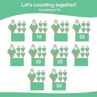 Mathematic counting worksheet. Math activity, count and write the missing numbers, math multiples. Educational printable math worksheet for children. Vector File.