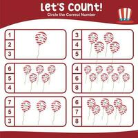 Mathematic counting worksheet. Math activity, count and match numbers with pictures. Educational printable math worksheet for children. Vector File.