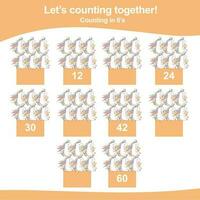 Mathematic counting worksheet. Math activity, count and write the missing numbers, math multiples. Educational printable math worksheet for children. Vector File.