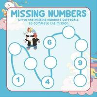 Missing numbers. Write the answer correctly. Educational printable math worksheet. Count and write activity. Counting practice. Vector file.