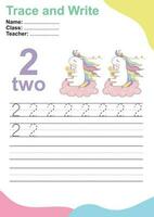 Trace and write number for children. Exercise for children to recognize the number. Educational worksheet for preschool. Vector file.