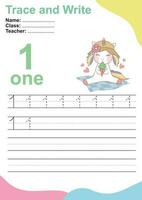 Trace and write number for children. Exercise for children to recognize the number. Educational worksheet for preschool. Vector file.