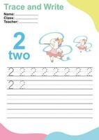 Trace and write number for children. Exercise for children to recognize the number. Educational worksheet for preschool. Vector file.