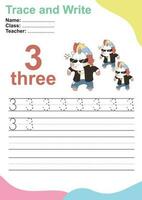 Trace and write number for children. Exercise for children to recognize the number. Educational worksheet for preschool. Vector file.