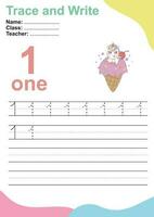 Trace and write number for children. Exercise for children to recognize the number. Educational worksheet for preschool. Vector file.